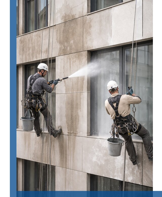 Послестроительная мойка фасада промышленным альпинизмом в Бузулуке