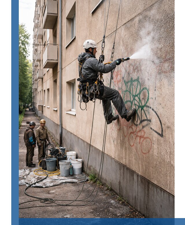 Удаление граффити с фасада в Бузулуке без следов и повреждений