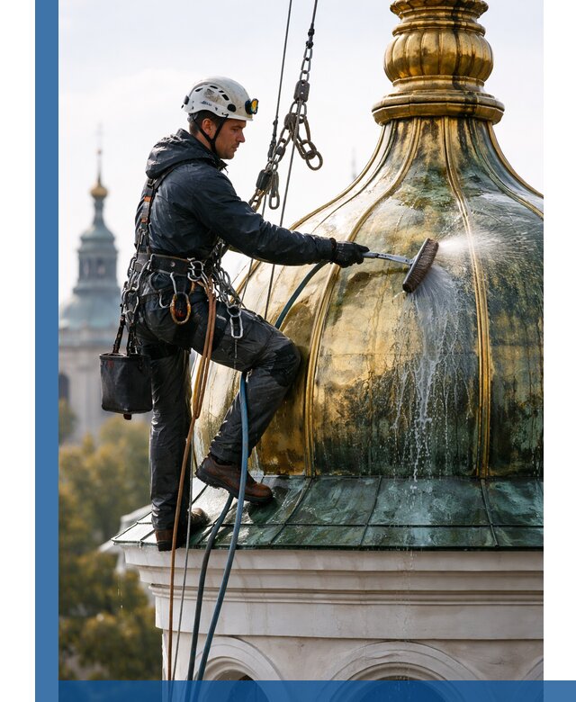 Профессиональная мойка куполов и шпилей высотными альпинистами в Бузулуке