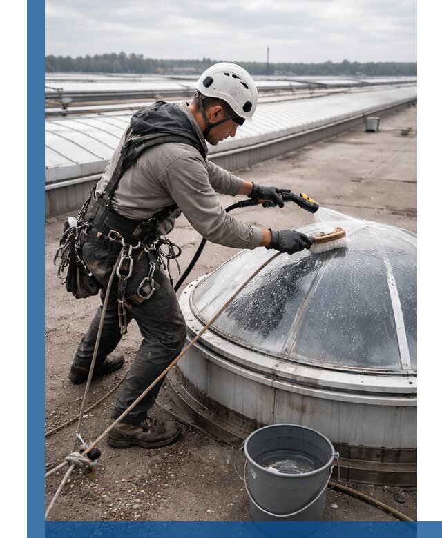 Мойка зенитных фонарей на кровле для промышленных объектов в Бузулуке