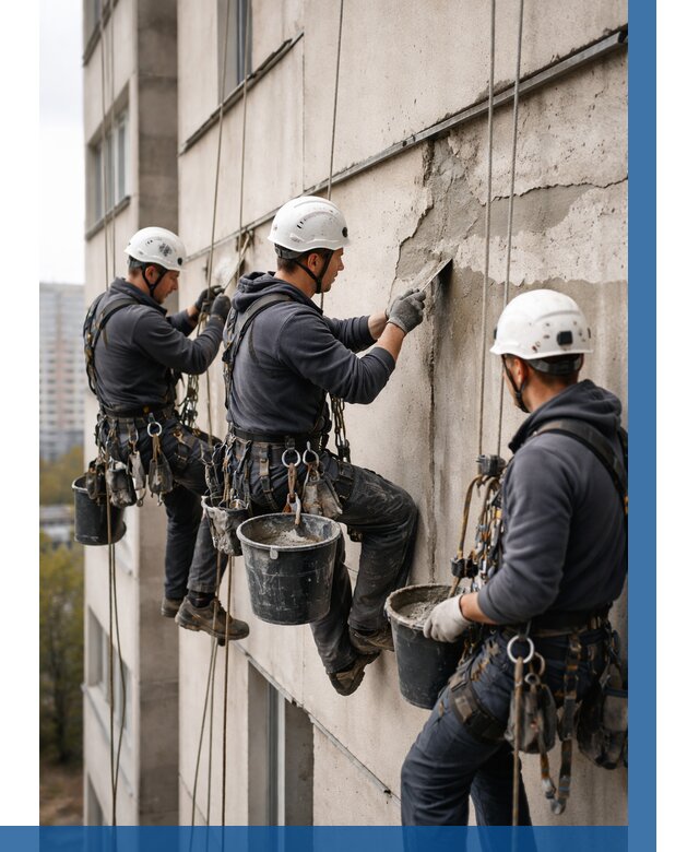 Ремонт бетонных элементов фасада в Бузулуке от 2606 р. | ВЫСОТНИК-Бзл