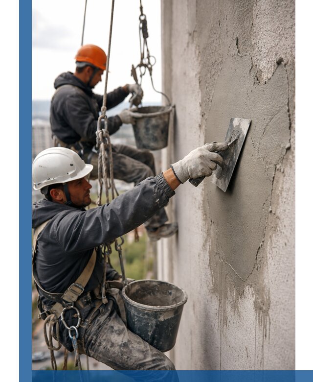 Штукатурка фасада на высоте в Бузулуке профессиональные работы