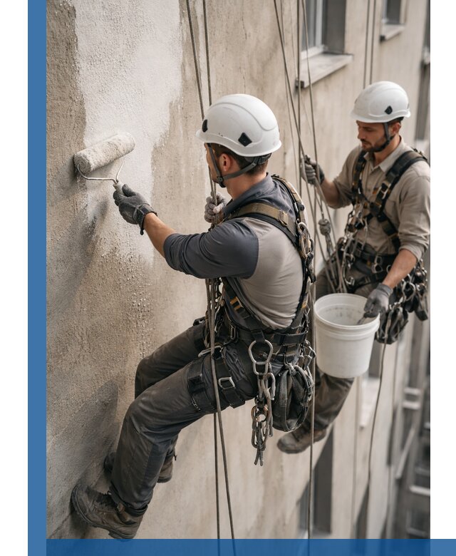 Грунтовка фасада на высоте в Бузулуке промышленными альпинистами