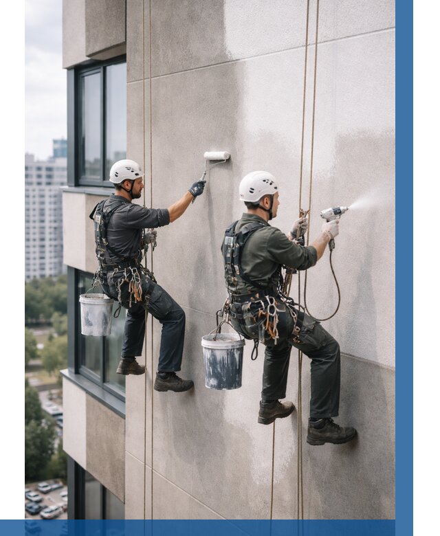 Покраска фасада альпинистами в Бузулуке от 313 р. | ВЫСОТНИК-Бзл