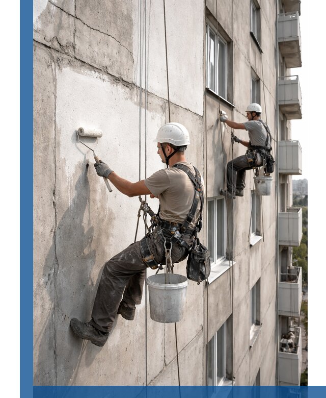 Покраска бетонного фасада в Бузулуке для жилых и промышленных объектов