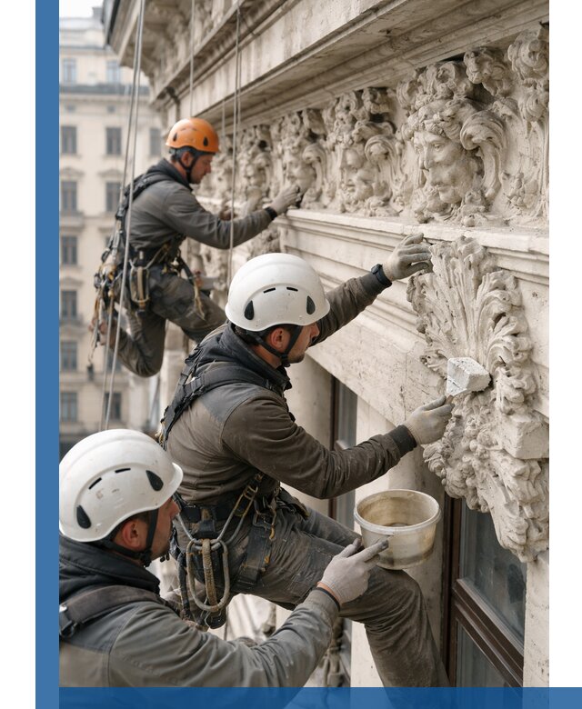 Реставрация фасадной лепнины с высотными работами в Бузулуке