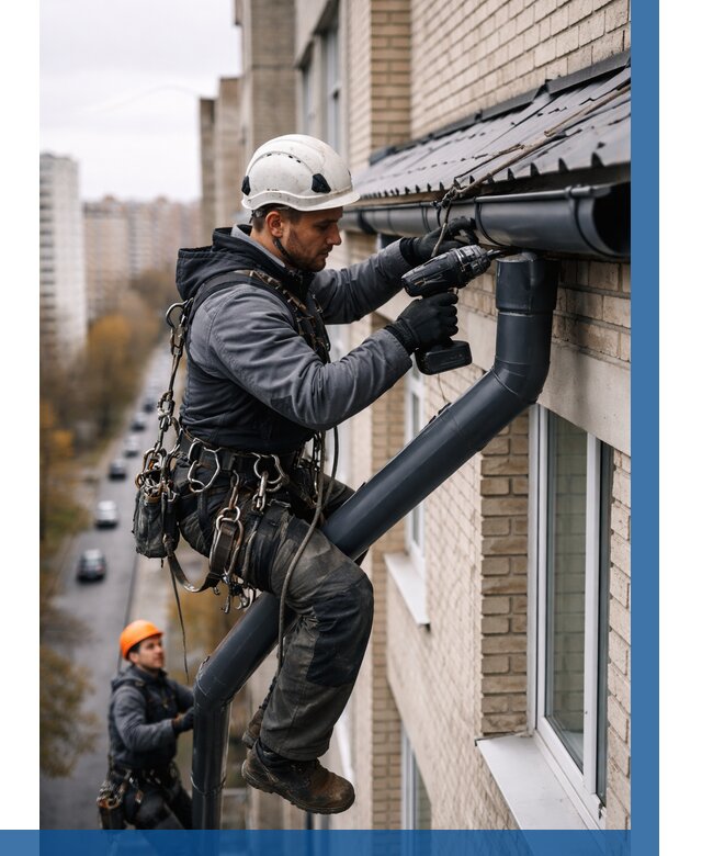 Монтаж водосточной системы на здании в Бузулуке от 5212 р. | ВЫСОТНИК-Бзл