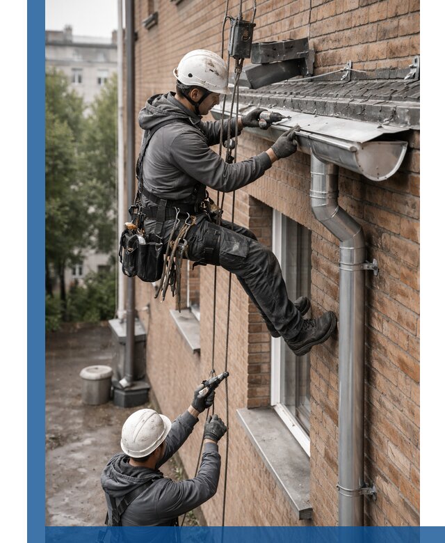 Монтаж водосточной системы на здании в Бузулуке под ключ