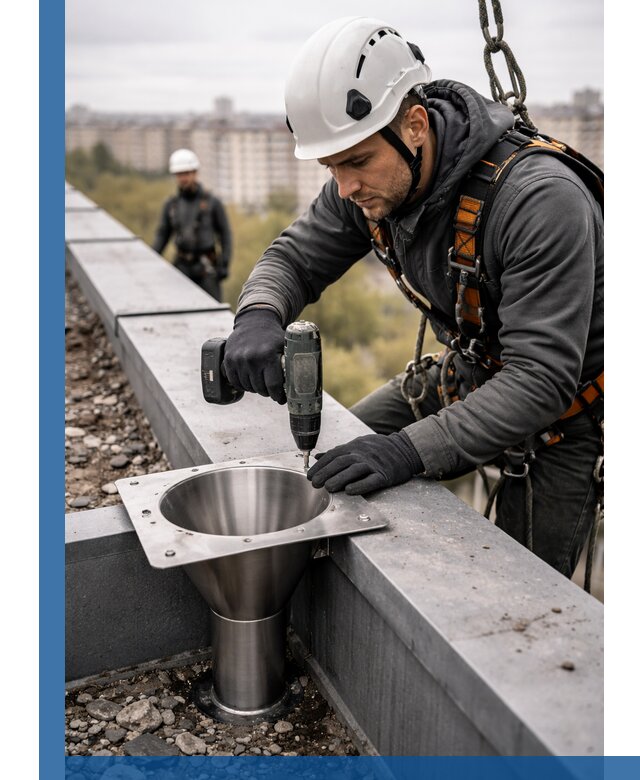 Монтаж водосточных воронок в Бузулуке для промышленных зданий