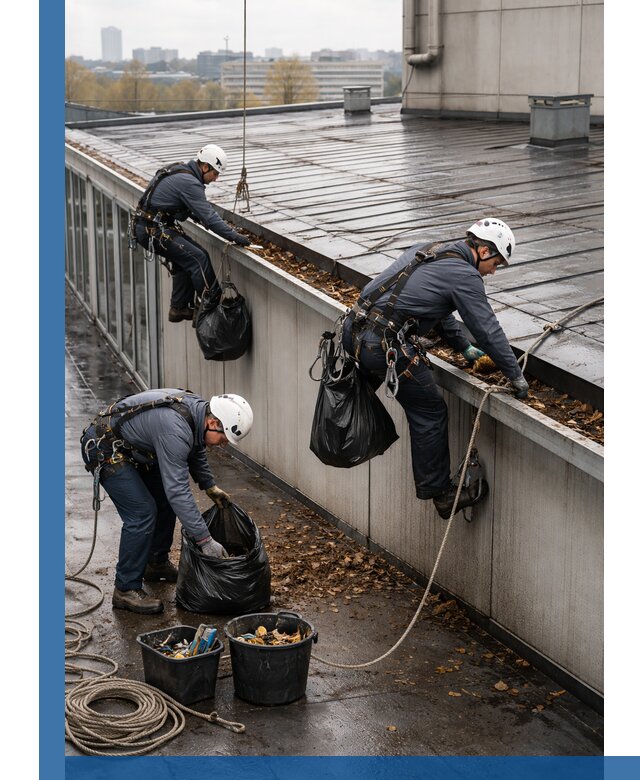 Очистка кровли по периметру в Бузулуке силами промышленных альпинистов