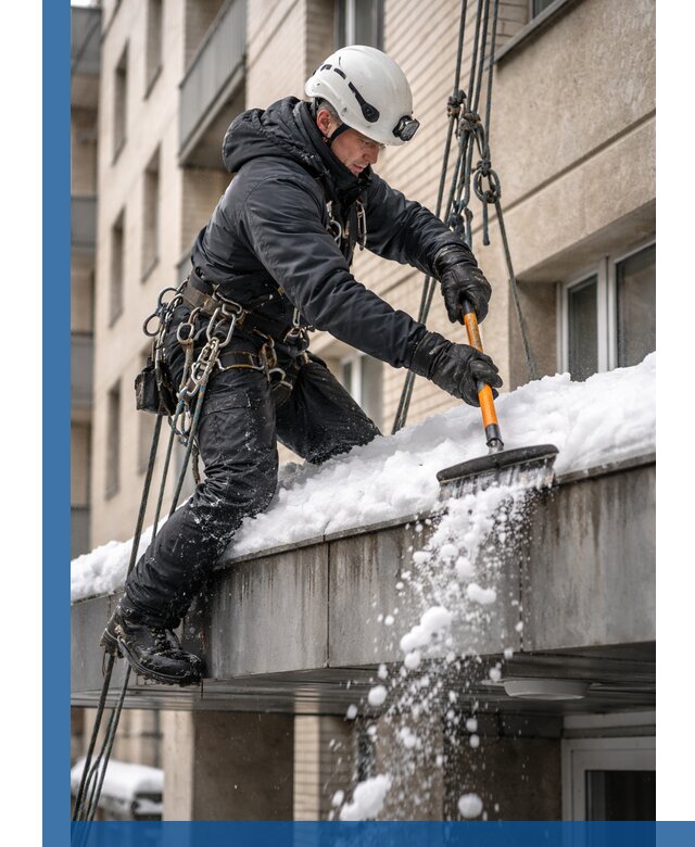 Очистка козырьков от снега в Бузулуке круглогодично безопасно