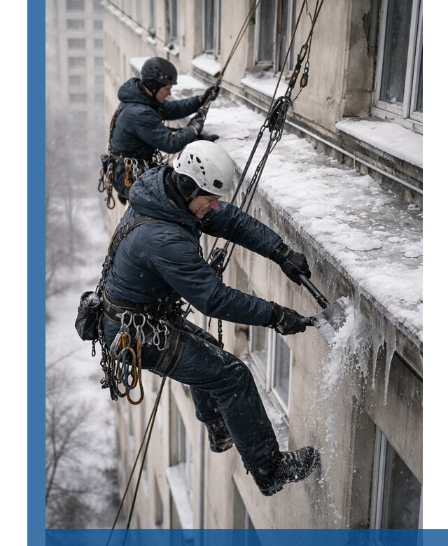 Удаление наледи и сосулек с карнизов в Бузулуке профессионально