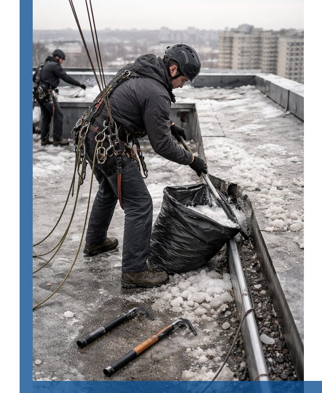 Аварийная очистка кровли в Бузулуке от промальпинистов