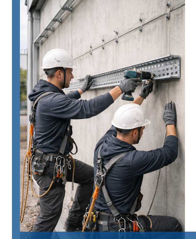 Монтаж кабельных лотков на фасаде зданий в Бузулуке с гарантией