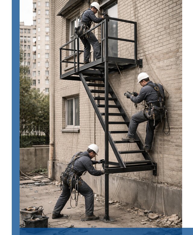 Монтаж пожарной лестницы в Бузулуке, установка и крепление