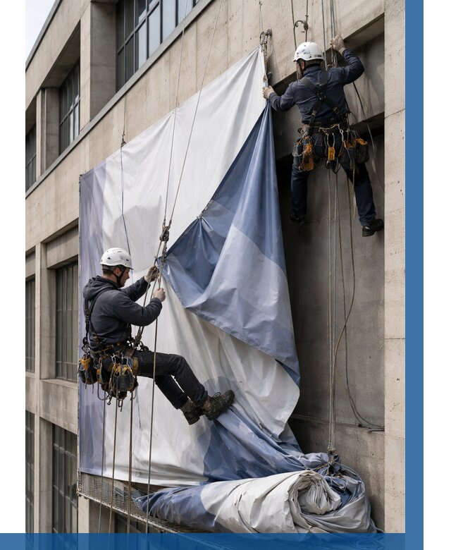 Демонтаж баннеров с фасада в Бузулуке от 4691 р. | ВЫСОТНИК-Бзл