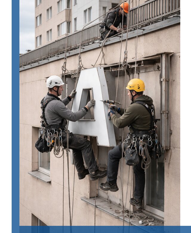 Ремонт и восстановление наружных вывесок на высоте в Бузулуке