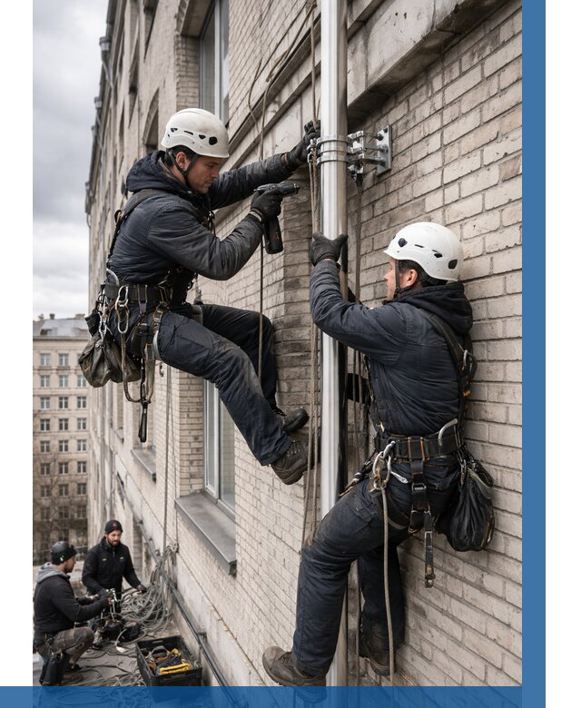 Монтаж флагштока на здании в Бузулуке от 6776 р. | ВЫСОТНИК-Бзл