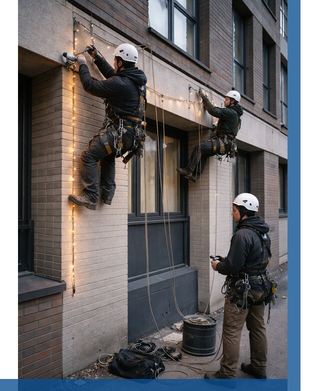 Монтаж гирлянд на фасаде в Бузулуке от 3648 р. | ВЫСОТНИК-Бзл