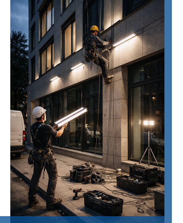 Монтаж архитектурной подсветки здания в Бузулуке от 2606 р.|ВЫСОТНИК-Бзл