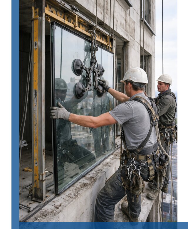 Монтаж стеклопакетов на высоте в Бузулуке с промышленным альпинизмом