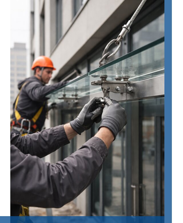 Монтаж стеклянных козырьков в Бузулуке от 8860 р. | ВЫСОТНИК-Бзл