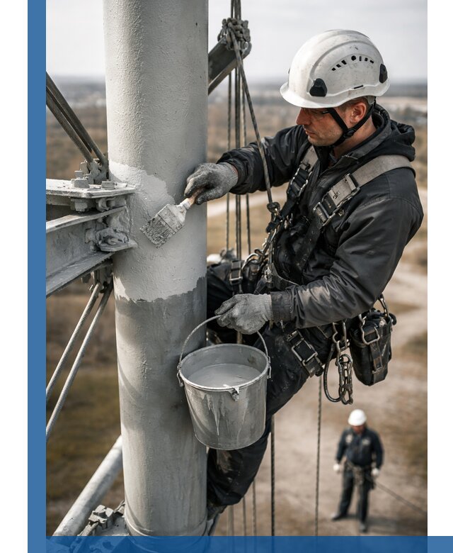 Покраска мачт связи в Бузулуке промышленными альпинистами