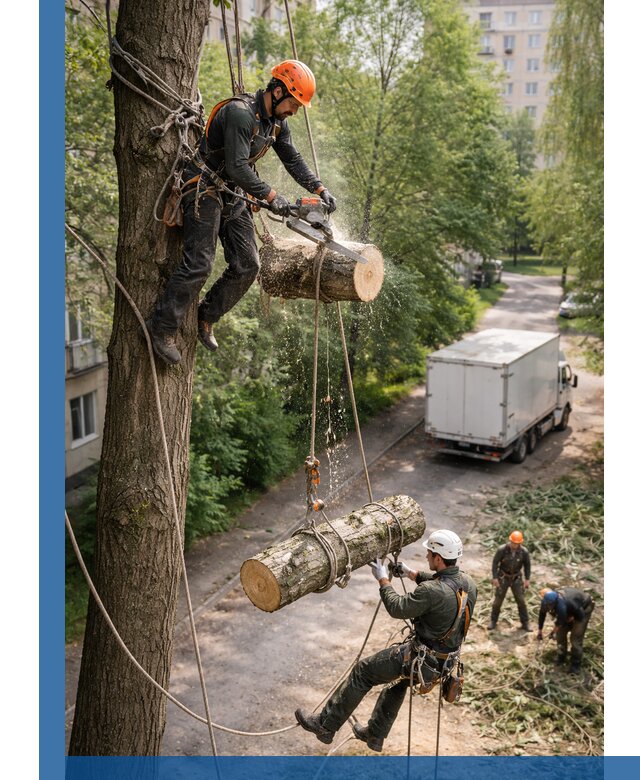 Спил деревьев альпинистами в Бузулуке, безопасно и без повреждений